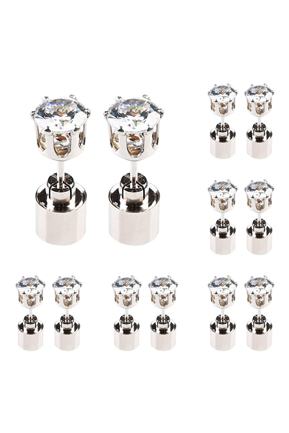 Stainless Steel Luminous Round CZ Screw Back Stud Earrings Six Prong Piercing Ear Jewelry for Party Club Men Women