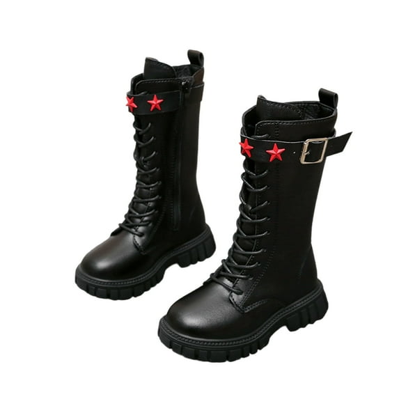 Krdevn Star Decorated Girls Winter Boots Fashionable High Top Boots with Belt Buckle Design for Toddler Kids,Baby Shoes Girl,Size:9-9.5 Years