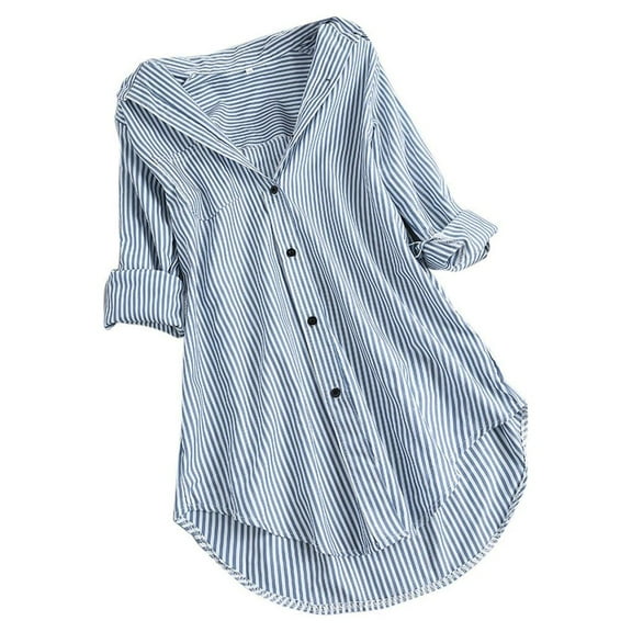 Krdevn Stripe Sleeve Shirts Turn-down Loose Long Blouse Women Top Button Women's Blouse,Women's Tops, Tees & Blouses,Size:3XL