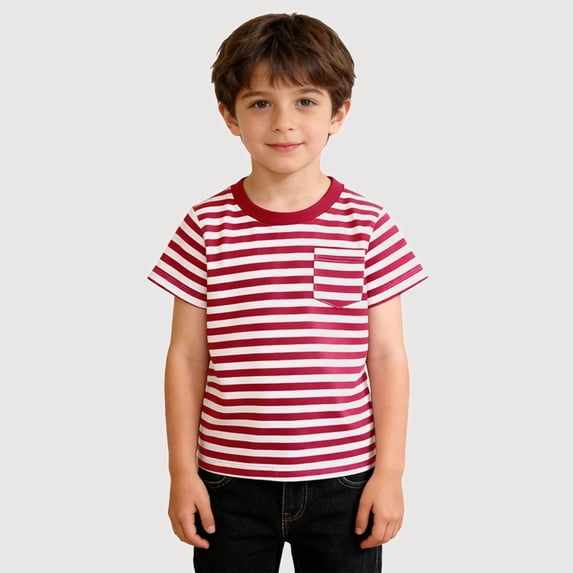 Krdevn Striped Crew Neck Short Sleeve Casual Tee for Everyday Wear (Boys),4-5 Years