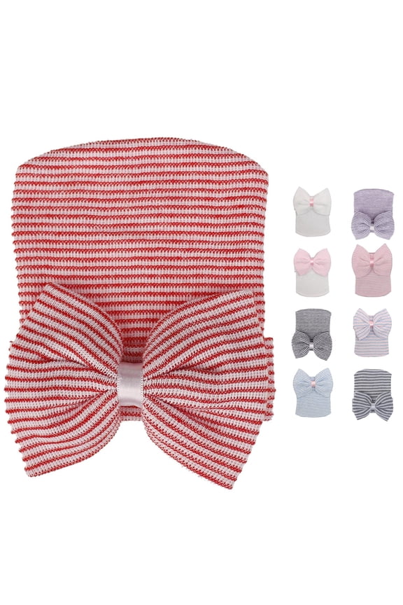 Krdevn Striped Head Wrap with Structured Bow, Stretchy Secure Fit for Casual Everyday Wear (Baby),0-3 Months