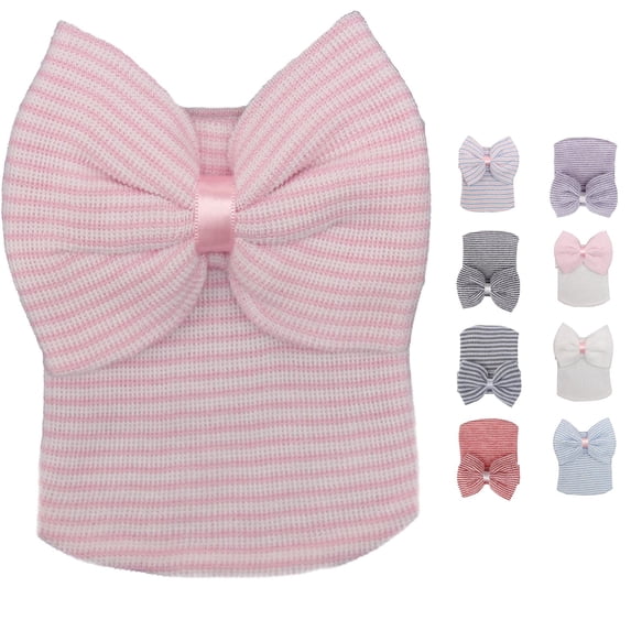 Krdevn Striped Head Wrap with Structured Bow, Stretchy Secure Fit for Casual Everyday Wear (Baby),0-3 Months