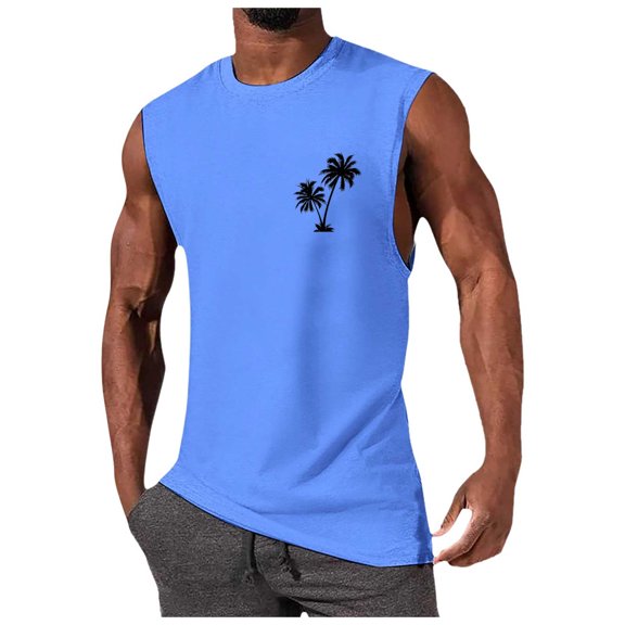 Krdevn Summer Men's Vest Coconut Pattern Shoulder Design Minimalist Style Sleeveless Top,Tank Tops Men,L