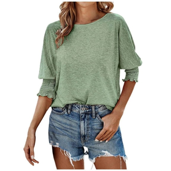 Krdevn Summer Plus Size Long Tee Casual Loose Fit Round Neck with Sleeve Detail,Women's Tops, Tees & Blouses,Size:L