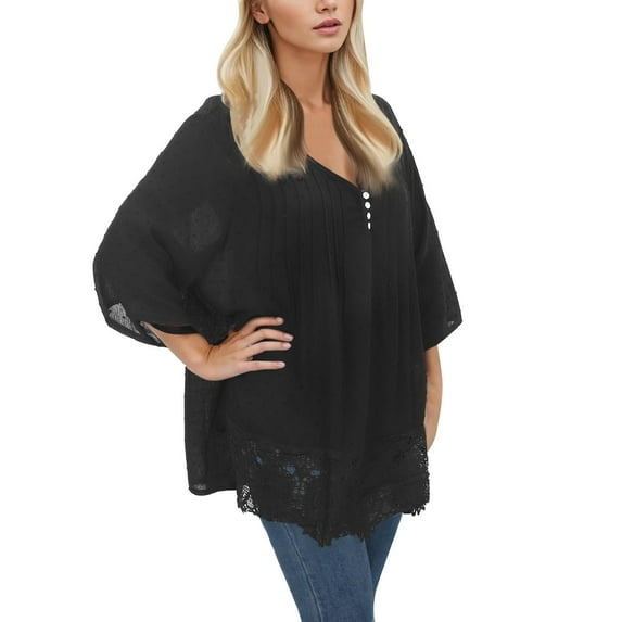Krdevn T Shirt Quarter Plus Three Blouse Size Vintage Women V Neck Top Lace Ruffled Women's Blouse,Women's Tops, Tees & Blouses,Size:XL
