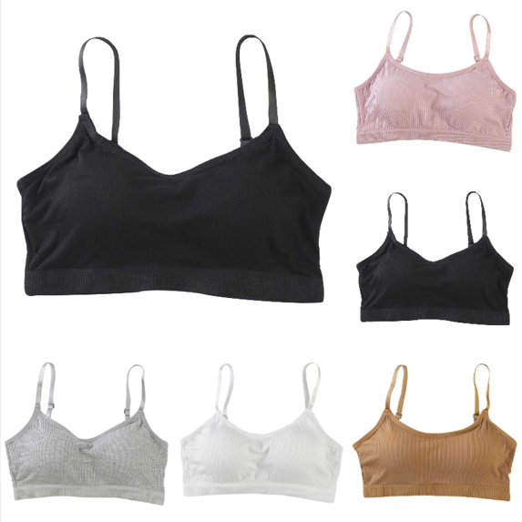 Krdevn Girls Training Bra, Adjustable Strap Wireless Bralette, Solid Color Support Undergarment for Puberty Growing Girls,Black