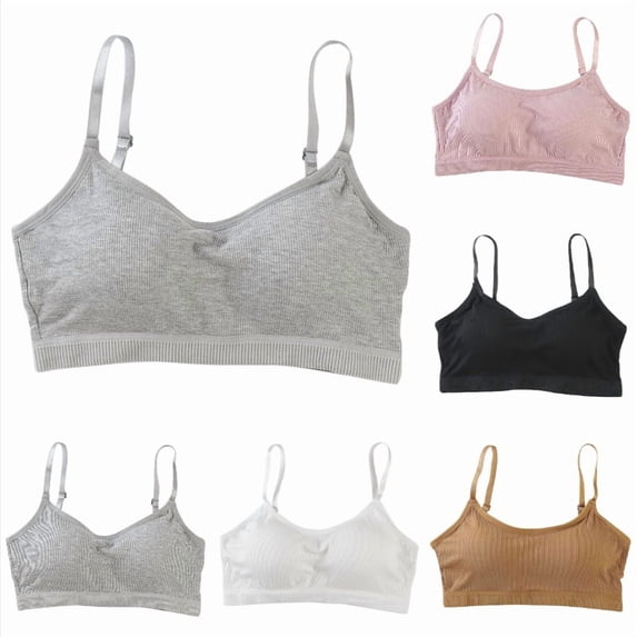 Krdevn Girls Training Bra, Adjustable Strap Wireless Bralette, Solid Color Support Undergarment for Puberty Growing Girls,Grey