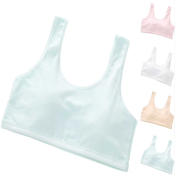 Krdevn Girls Training Sports Bra, Solid Color Sleeveless Crop Bralette, Soft Breathable Undergarment for Puberty Growing Girls,Light Green