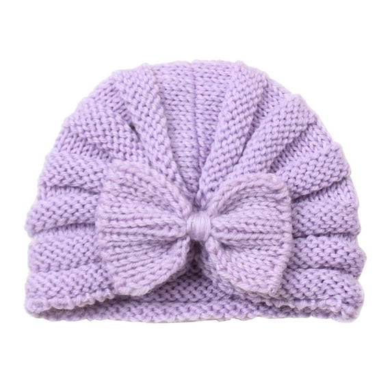 Krdevn Toddler Baby Boys Girls Knitted Cap Solid Cotton Bowknot Elastics Turban Hat
