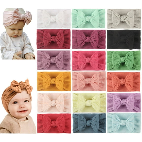 Krdevn Toddler Baby Boys Girls Nylon Stretch Solid Bow Hairband Headwear Headband Elastics Hair Accessories 18 Pack