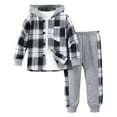 thumbnail image 1 of Krdevn Toddler Boys Back To School Clothes Hooded Red Plaid Long Sleeve 2 Piece Outfit Set 4-5 Years,Light Gray, 1 of 8