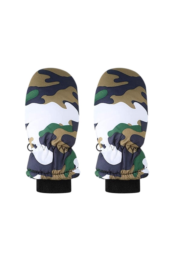Krdevn Toddler Boys Camo Ski Mittens Waterproof Windproof Fleece Lined Drawstring Closure Outdoor Snow Play Warm Gloves Size:One Size