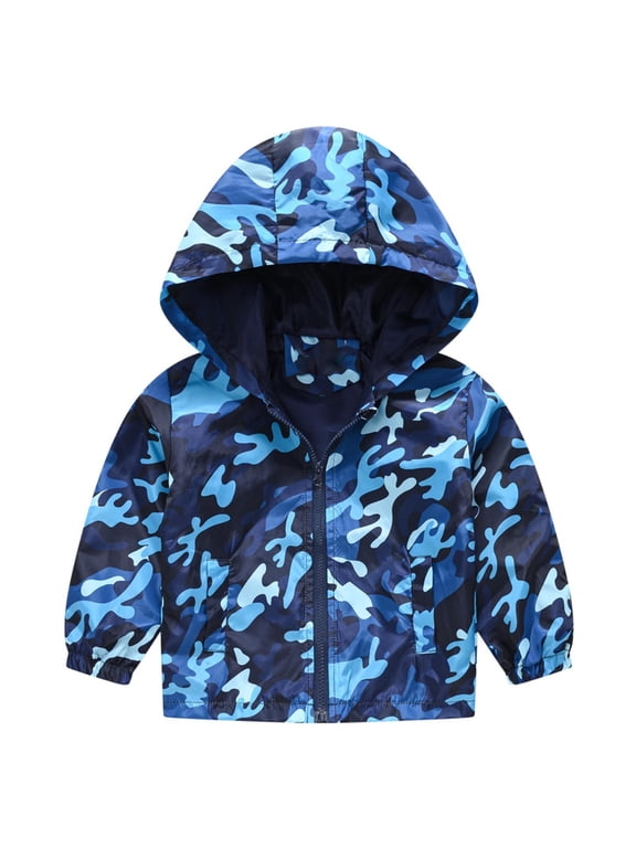 Krdevn Toddler Boys Camper Van Cactus Print Hooded Zip Up Windbreaker Jacket Dark Blue,3-4 Years