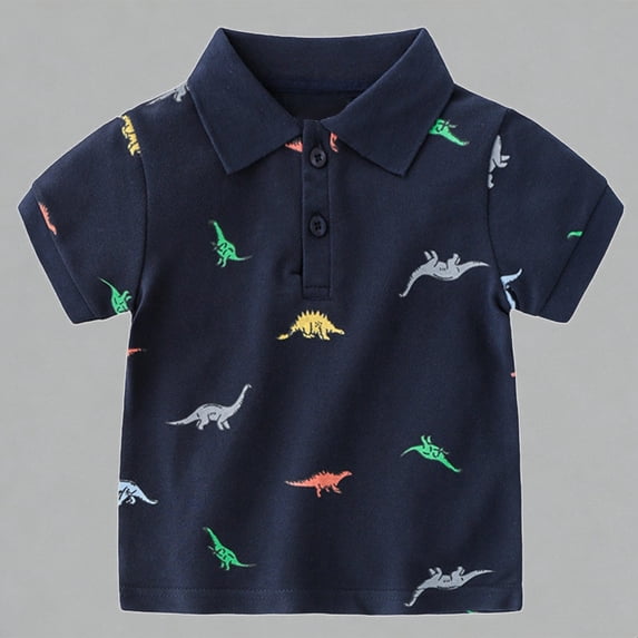 Krdevn Toddler Boys Dinosaur Print Pique Polo Shirt Short Sleeve Breathable Casual Summer Kids Top,2-3 Years