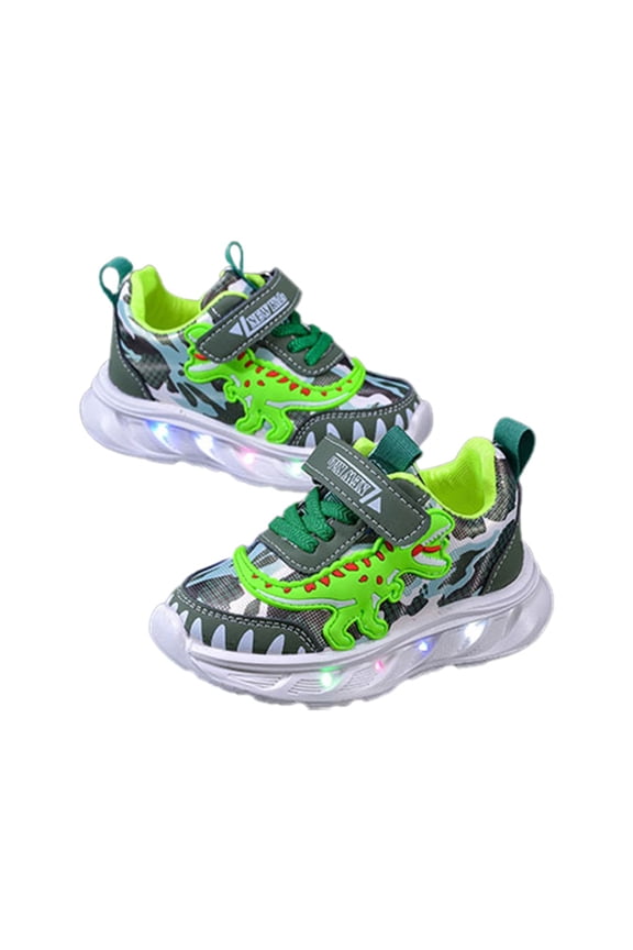 Toddler Boys' Light-Up Sneakers, Dinosaur Print Breathable Walking Shoes, Comfortable Casual Outdoor Play Shoes,3.5-4Years
