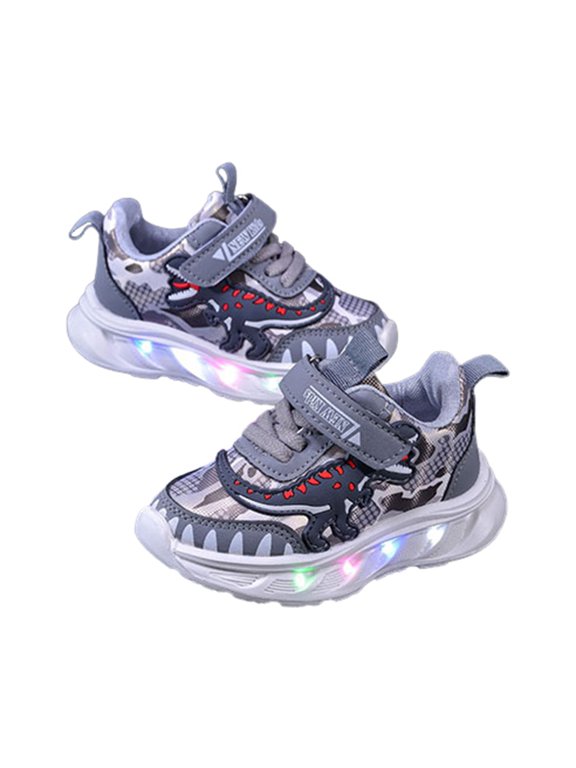 Toddler Boys' Light-Up Sneakers, Dinosaur Print Breathable Walking Shoes, Comfortable Casual Outdoor Play Shoes,5-5.5Years