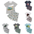 thumbnail image 1 of Krdevn Toddler Boys Retro Steam Train Graphic Short Sleeve Tee Allover Print Shorts Casual Sports Outfit Set,6-7 Years, 1 of 5