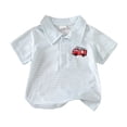thumbnail image 1 of Krdevn Toddler Boys Striped Fire Truck Embroidered Polo Shirt Short Sleeve Casual Top,2-3 Years, 1 of 6