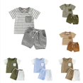 thumbnail image 1 of Krdevn Toddler Boys' Striped Shirt & Shorts Set, Casual Summer 2-Piece Outfit,Grey, 1 of 4