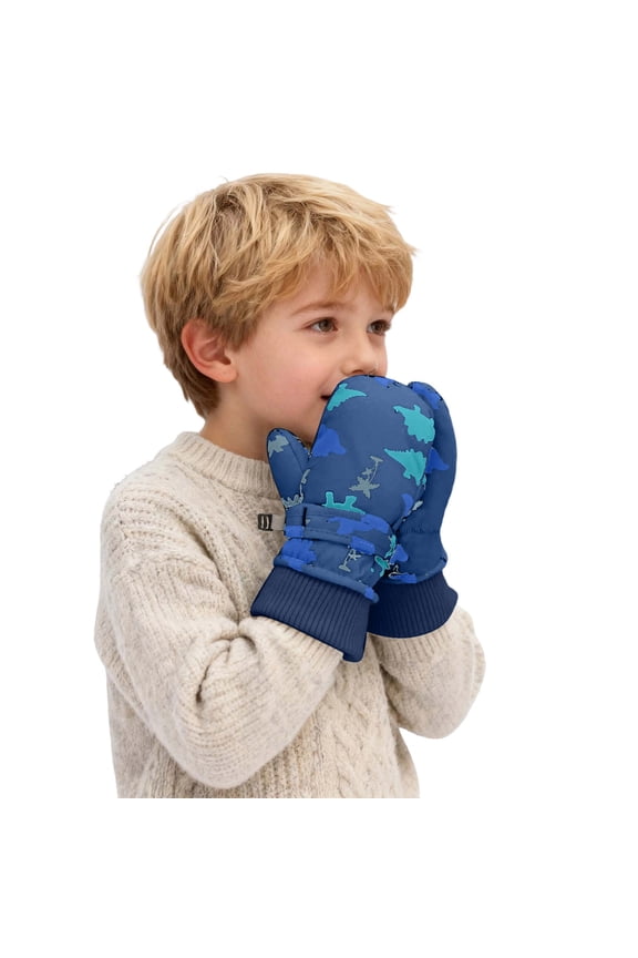 Krdevn Toddler Camo Shark Print Ski Mittens Waterproof Adjustable Buckle Ribbed Cuff Insulated Kids Snow Mittens Size:4-8 Years