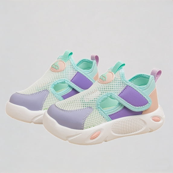 Krdevn Toddler Girls Breathable Mesh Sneakers Strap Closure Lightweight Non- Sole Comfortable Walking Running Casual Shoes,12.5