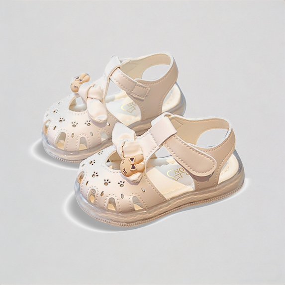 Krdevn Toddler Girls Closed-Toe Sandals Cute Bow Print Strap Closure Soft Non- Sole Breathable Summer Walking Shoes,8.5