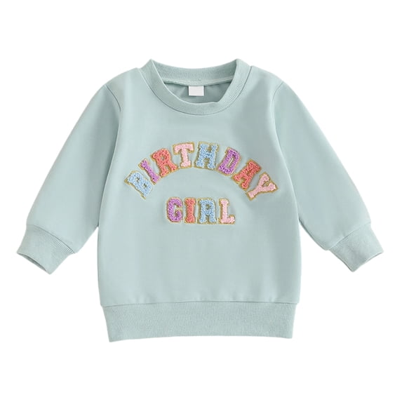 Krdevn Toddler Girls Crewneck Sweatshirt Birthday Girl Colorful Chenille Letter Embroidered Soft Pullover Top,18-24 Months