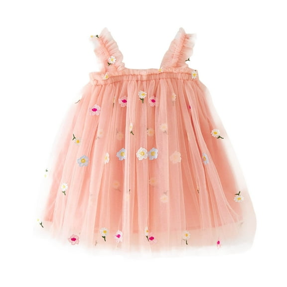 Krdevn Toddler Girls Floral Dress - Sleeveless Embroidered Tutu for Holiday Party, Princess Play & Celebration,5-6 Years