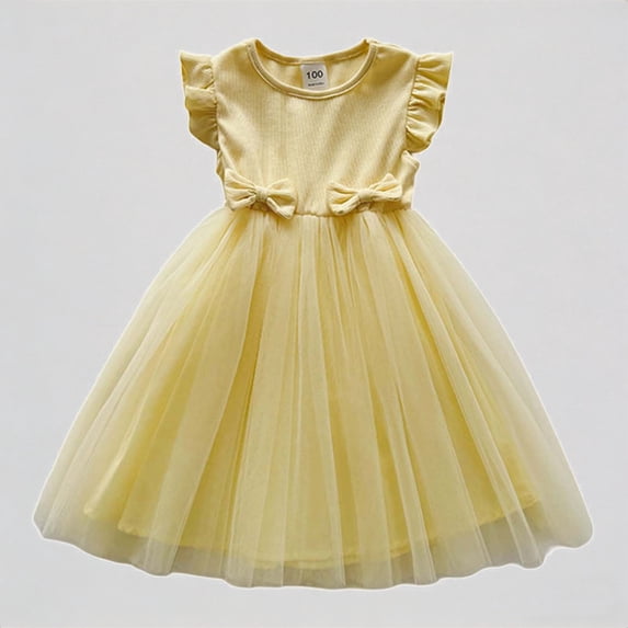 Krdevn Toddler Girls Fly Sleeves Prints Embroidery Bowknot Dress Dance Party Dresses Clothes,12-18 Months