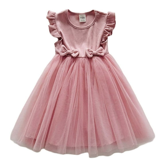Krdevn Toddler Girls Fly Sleeves Prints Embroidery Bowknot Dress Dance Party Dresses Clothes,2-3 Years