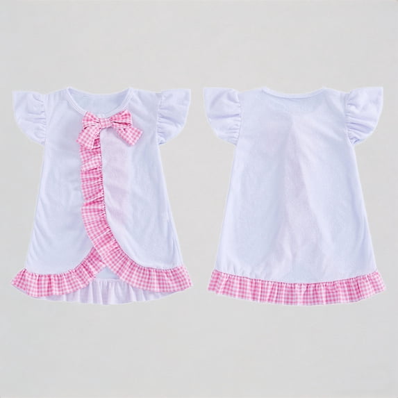 Krdevn Toddler Girls Gingham Ruffle Cover Up Dress, Flutter Sleeve Bow Detail Beach Swim Cover Up for Summer Pool & Beach,3-4 Years