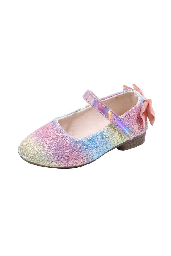 Krdevn Toddler Girls Glitter Rainbow Mary Jane Flats with Bow for Occasions Color:Multicolour,Size:5-5.5 Years