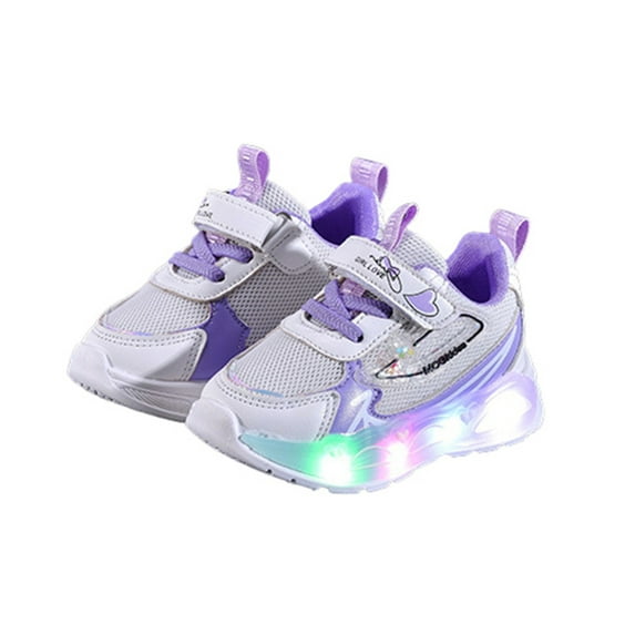 Krdevn Toddler Girls' Light-Up Sneakers, Breathable Mesh Walking Shoes, Comfortable Casual Outdoor Play Shoes with LED Soles,4-4.5Years