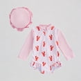 thumbnail image 1 of Krdevn Toddler Girls Lobster Print One Piece Swimsuit, Long Sleeve Zip-Up Rash Guard with Matching Swim Cap, Cute Summer Beach Swimwear,12-18 Months, 1 of 4