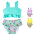 thumbnail image 1 of Krdevn Toddler Girls Ruffle Strap Solid Top Tropical Floral Two Piece Bikini Summer Beach Pool Swimwear,12-13 Years, 1 of 8