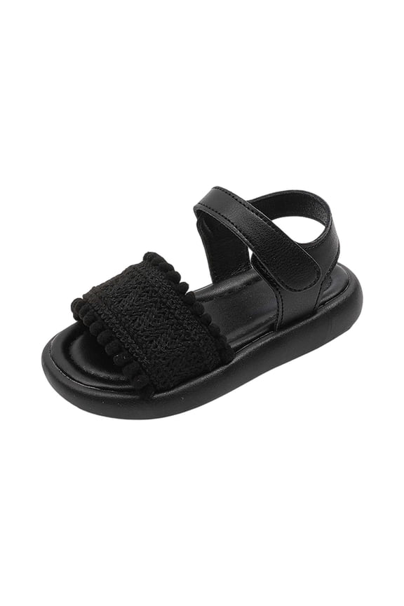 Toddler Girls Sandals - Crochet Pom-Pom Soft Sole Breathable Lightweight -On Footwear for Summer Comfortable Casual Everyday,27