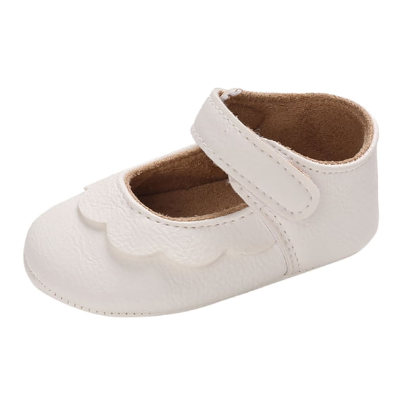 Krdevn Toddler Girls' Scallop Mary Jane Shoes, Adjustable Hook and Loop Strap Round Toe Lightweight Soft Sole Non- Casual Crib Shoes for Spring,Sizes 12-18 Months