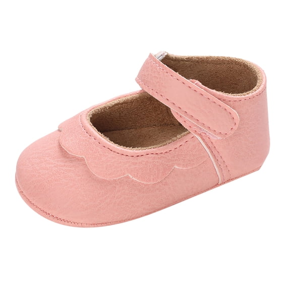 Krdevn Toddler Girls' Scallop Mary Jane Shoes, Adjustable Hook and Loop Strap Round Toe Lightweight Soft Sole Non- Casual Crib Shoes for Spring,Sizes 12-18 Months