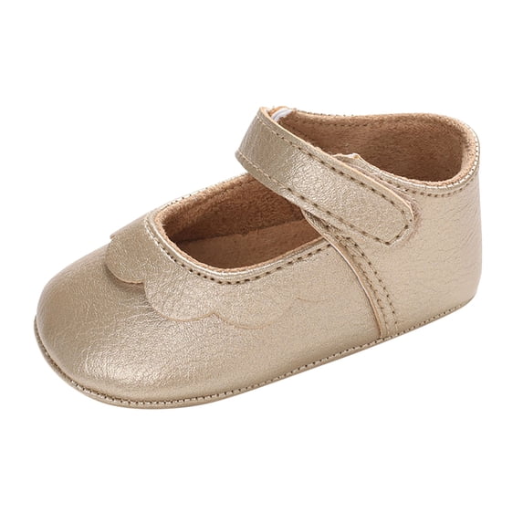 Krdevn Toddler Girls' Scallop Mary Jane Shoes, Adjustable Hook and Loop Strap Round Toe Lightweight Soft Sole Non- Casual Crib Shoes for Spring,Sizes 6-12 Months