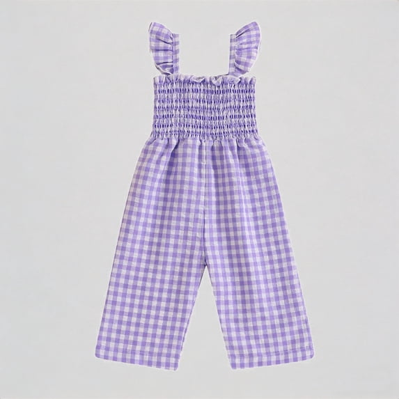 Krdevn Toddler Girls Sleeveless Lattice Prints Tops Bottoms Jumpsuit Clothes,6-12 Months