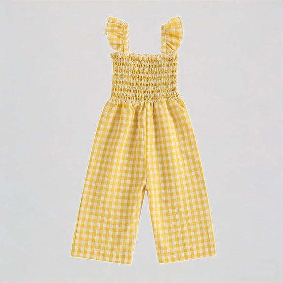 Krdevn Toddler Girls Sleeveless Lattice Prints Tops Bottoms Jumpsuit Clothes,6-12 Months