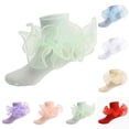 thumbnail image 1 of Krdevn Toddler Girls Solid Ruffle Bow Ankle Socks Breathable Knit Frilly Short Dress Socks for Daily Occasion Size:4-6 Years, 1 of 3