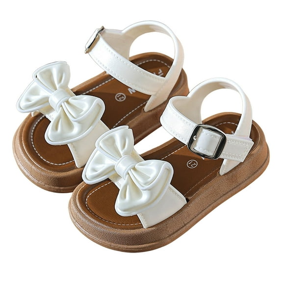 Krdevn Toddler Girls Summer Sandals - Black-White Bow Lightweight Breathable Sole Footwear for Outdoor Casual Walking,7-7.5 Years