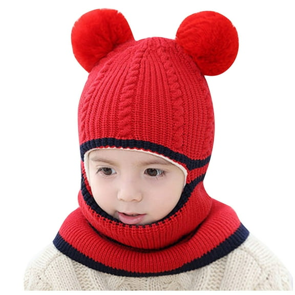 Krdevn Toddler Kids Baby Boys Girl Pompon Hat Winter Warm Knit Crochet Cap Scarf