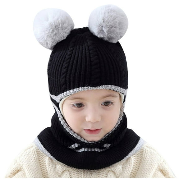 Krdevn Toddler Kids Baby Boys Girl Pompon Hat Winter Warm Knit Crochet Cap Scarf