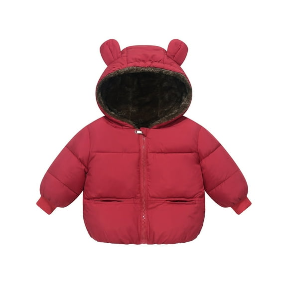 Krdevn Toddler Kids Baby Boys Girls Winter Warm Solid Coats Bear Ears Hooded Padded Jacket Outwear,Fall Clothes,Size:12-18 Months