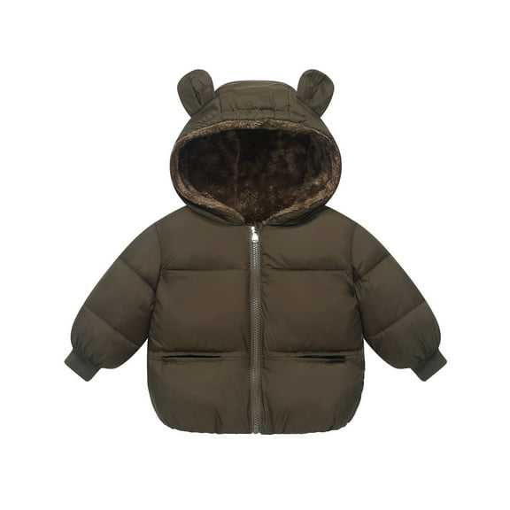 Krdevn Toddler Kids Baby Boys Girls Winter Warm Solid Coats Bear Ears Hooded Padded Jacket Outwear,Fall Clothes,Size:12-18 Months