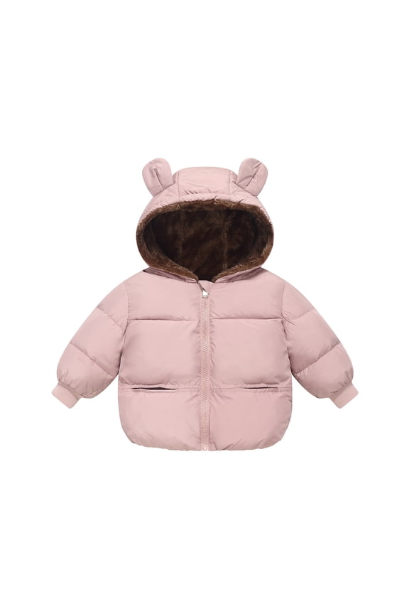 Toddler Kids Baby Boys Girls Winter Warm Solid Coats Bear Ears Hooded Padded Jacket Outwear,Fall Clothes,Size:2-3 Years