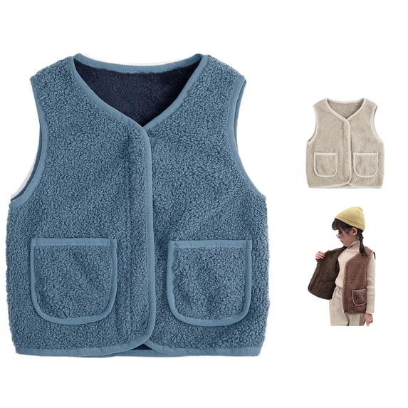 Krdevn Toddler Puffer Vest, Boys Girls Puffy Fleece Vest Fuzzy sherpa Vests, Warm Winter Sleeveless Jackets Coats, Zipper,Side Pockets,Crew Neck,Blue