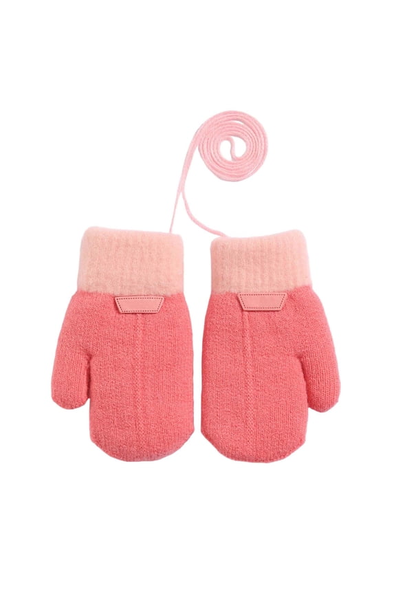 Krdevn Toddler Two-Tone Knit Mittens Fuzzy Fleece Cuff Attached Long Anti-Lost String Kids Winter Thermal Mittens Size:3